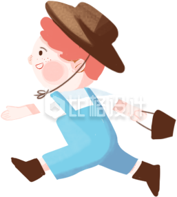 戴着帽子的可爱小孩奔跑形象卡通图