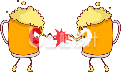可爱啤酒杯卡通形象碰撞，趣味十足
