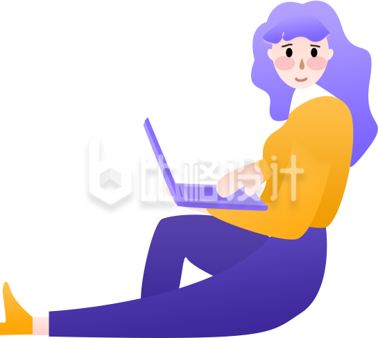 时尚商务人士使用电脑办公的扁平风插画