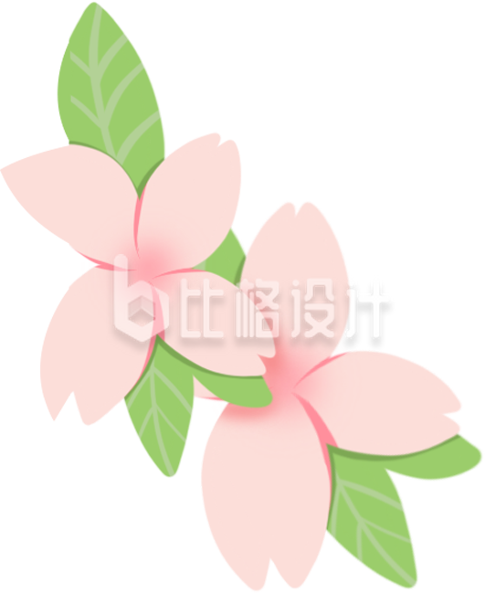 粉色花朵绿叶装饰 清新系氛围装饰素材