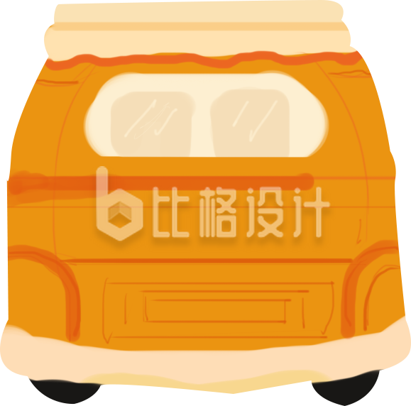 橙色汽车插画图，可爱风格的宣传物料