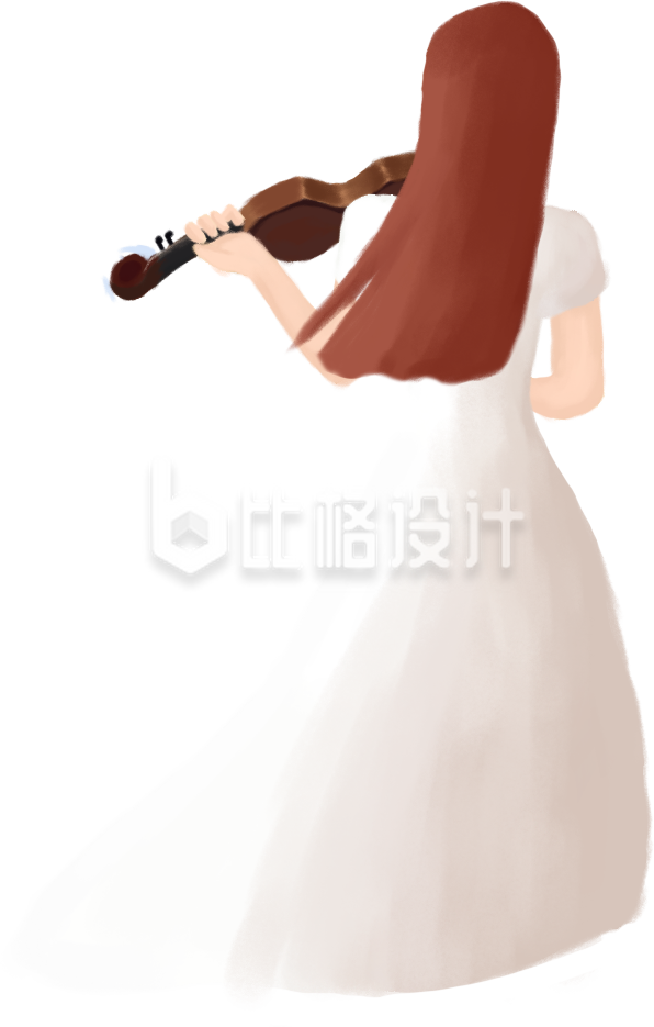 身着白裙的女子优雅拉小提琴背影图