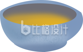蓝色碗中盛黄色液体的3D餐具展示图