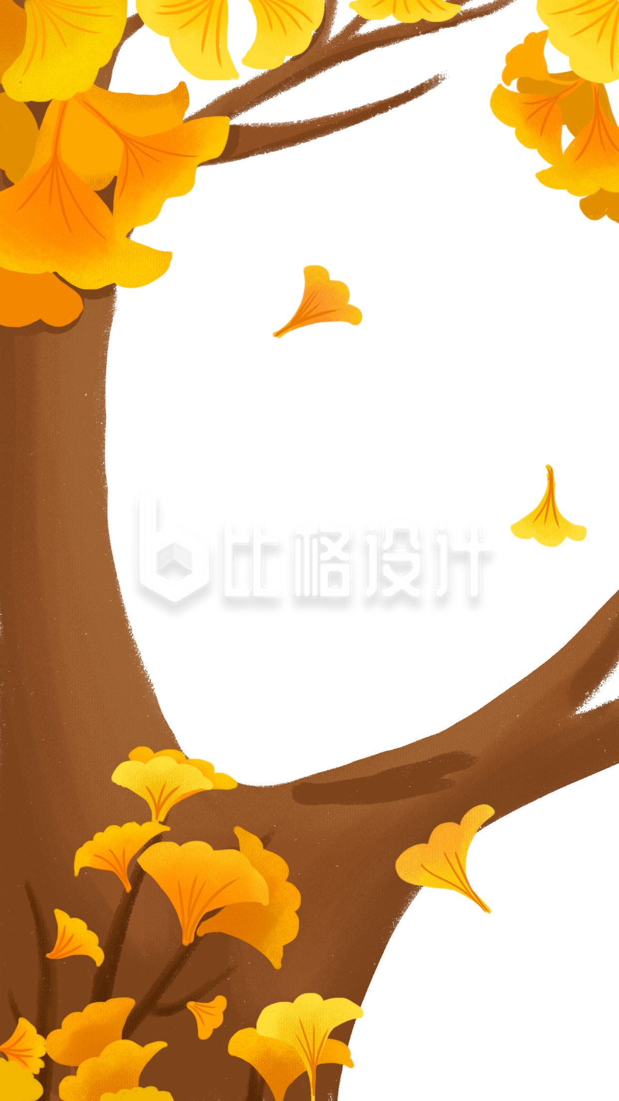 金黄银杏树叶飘落，尽显秋日浪漫氛围