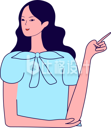身着蓝衣女士指向 扁平风格商务宣传图