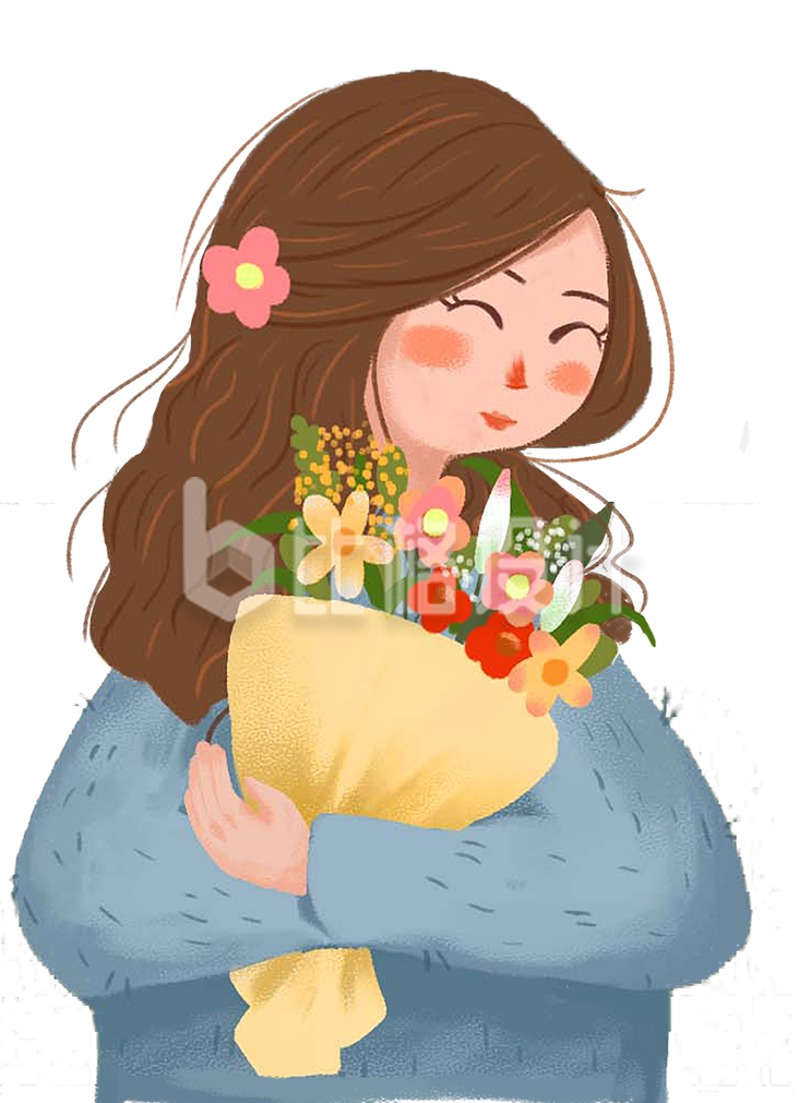 抱花女孩插画，适合母亲节的温馨宣传图