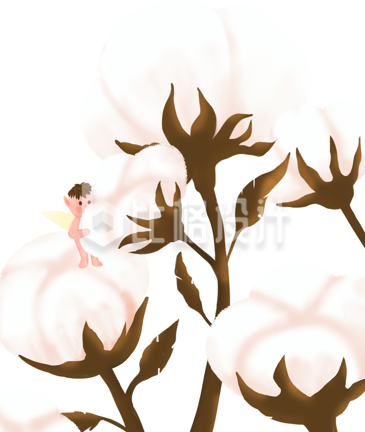 可爱小精灵坐棉花 趣味童话风宣传插画