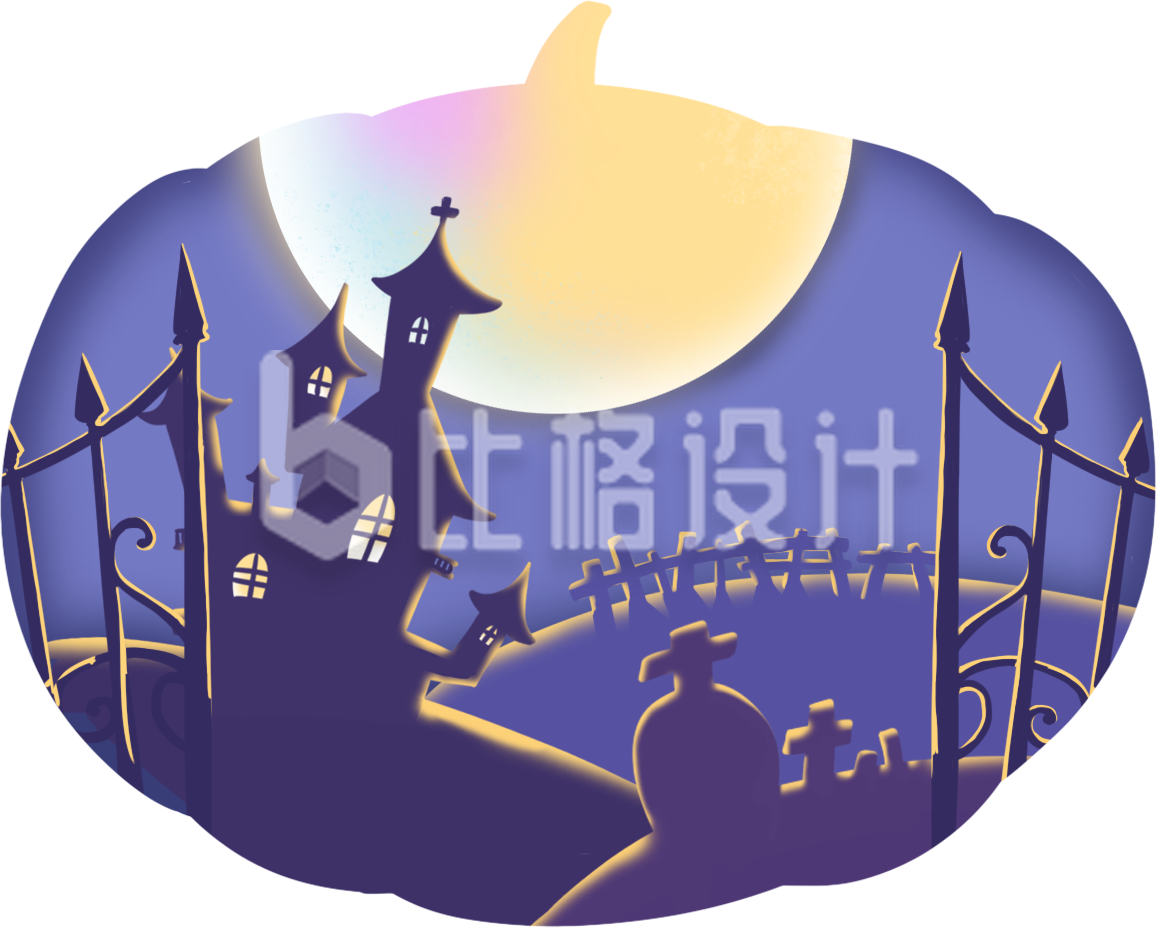 万圣节主题创意南瓜城堡剪影宣传图
