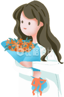 手捧鲜花的女性形象宣传插画