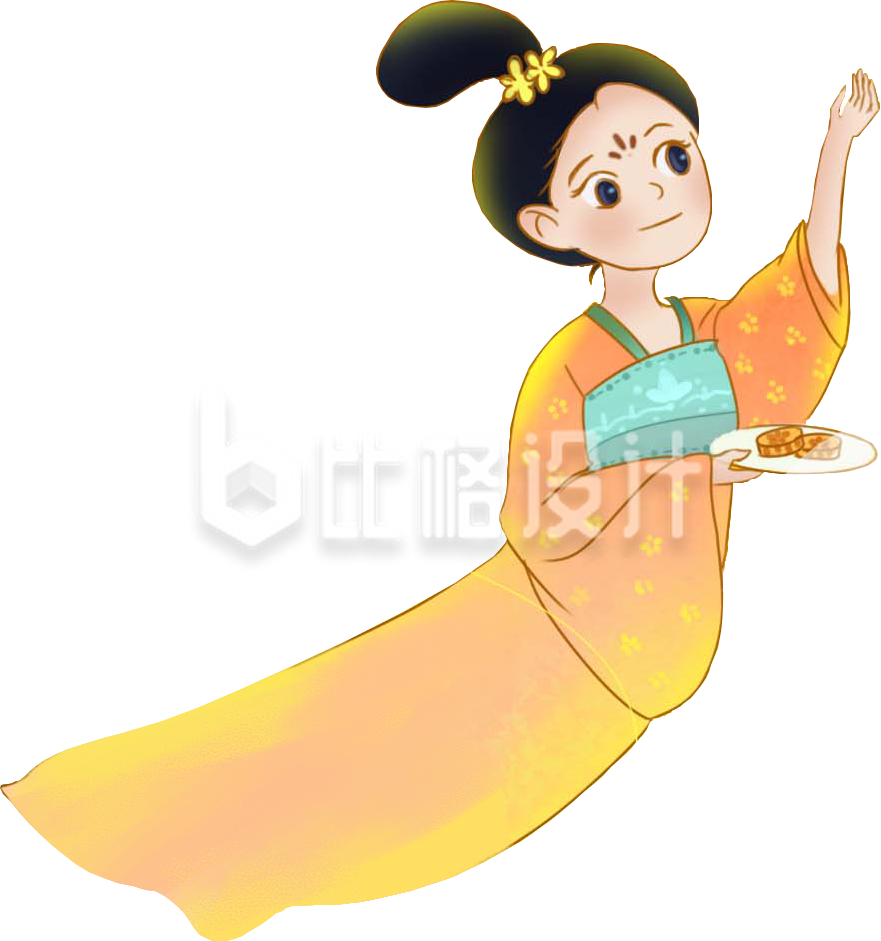 古装女子手持月饼的可爱中秋宣传插画 古装女子手持月饼的可爱中秋宣传插画