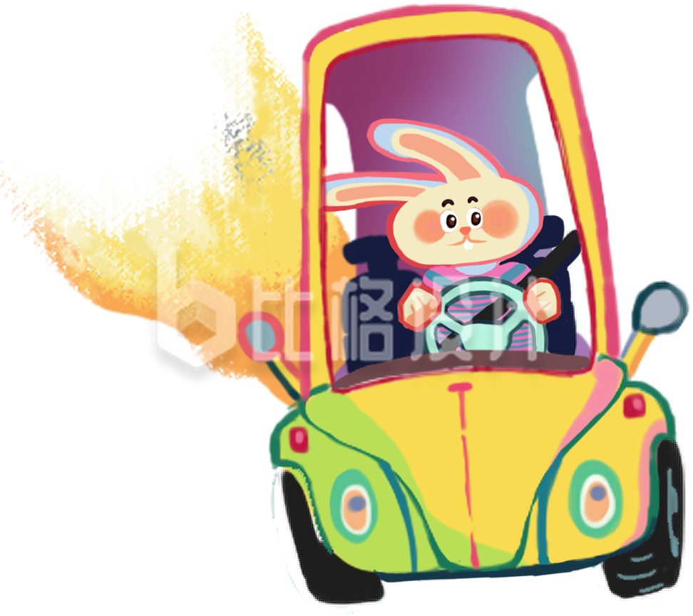 可爱兔子驾驶汽车插画 趣味十足惹人爱