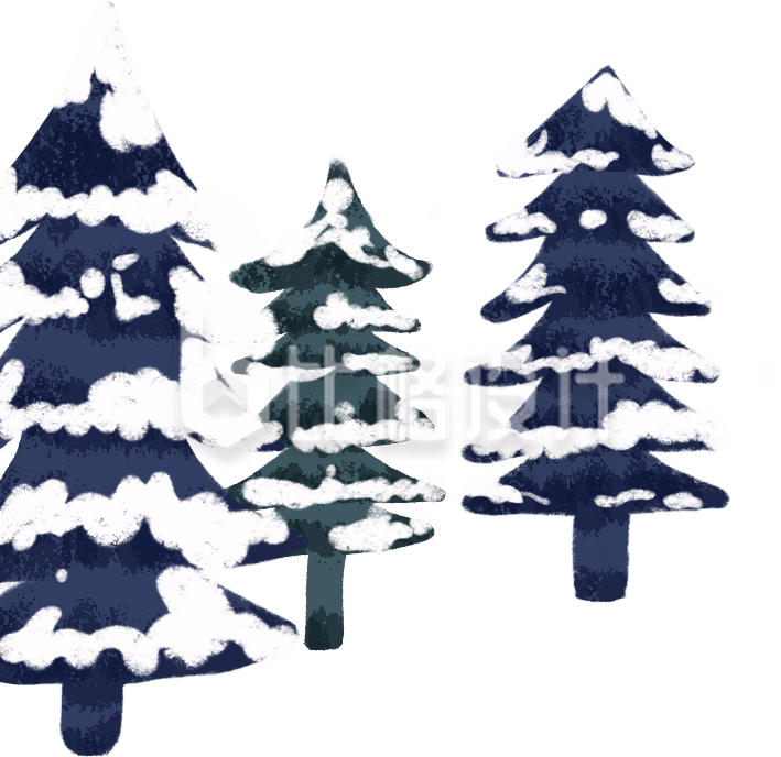 手绘风格的雪景树木图 适合圣诞节宣传