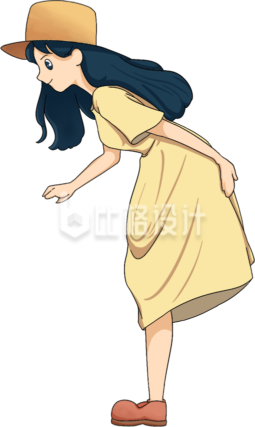 穿着黄色连衣裙的可爱卡通女孩形象图