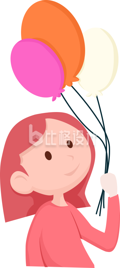 女孩手持多彩气球的可爱卡通插画