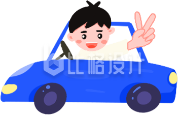 开车的小男孩插画手绘