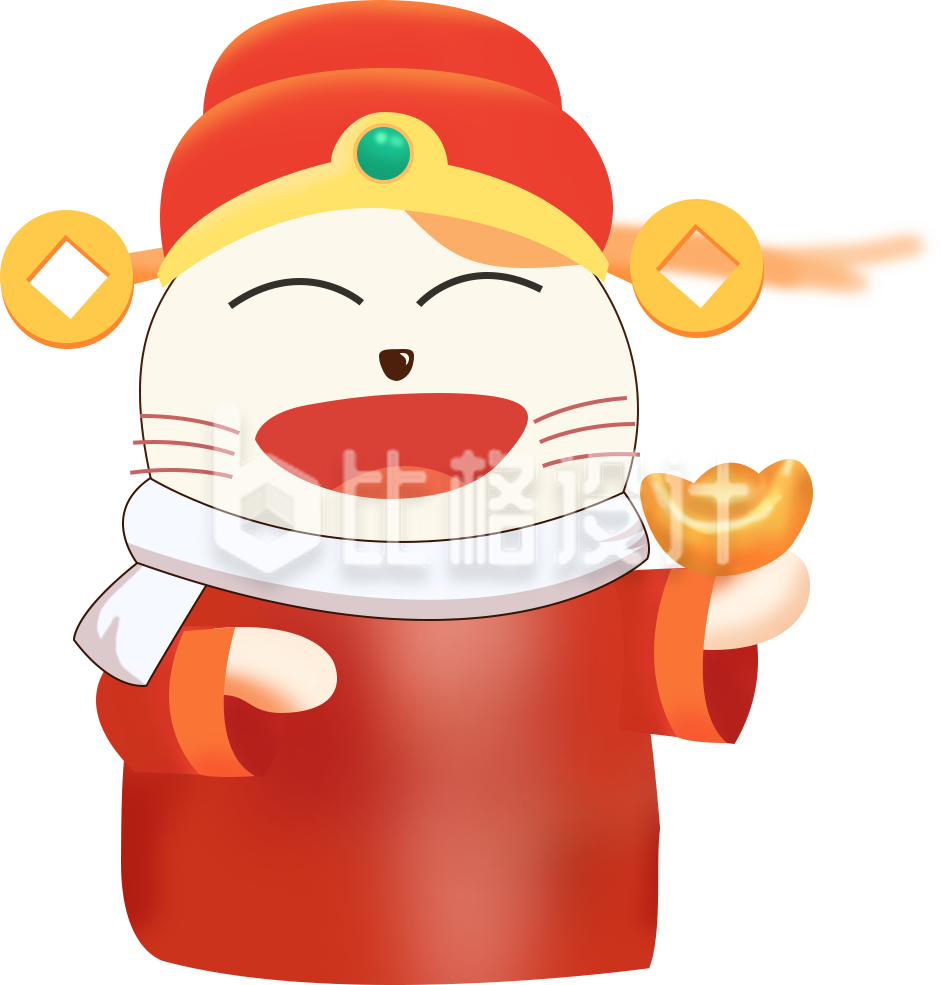 财神爷小猫插画手绘