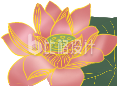 手绘国潮风荷花荷叶