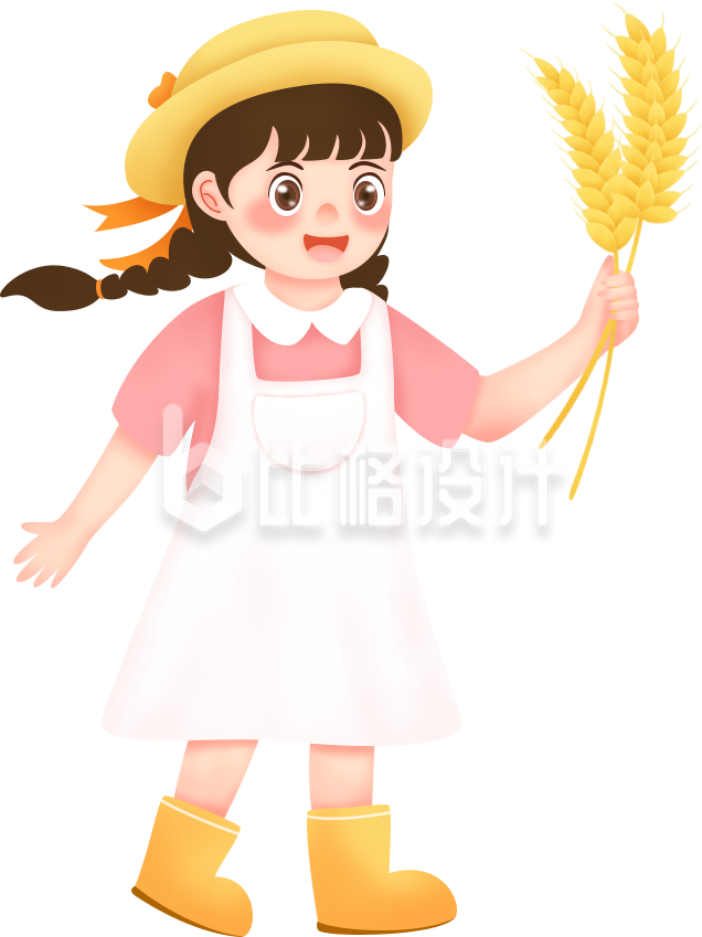 秋天拿麦穗稻谷的女孩