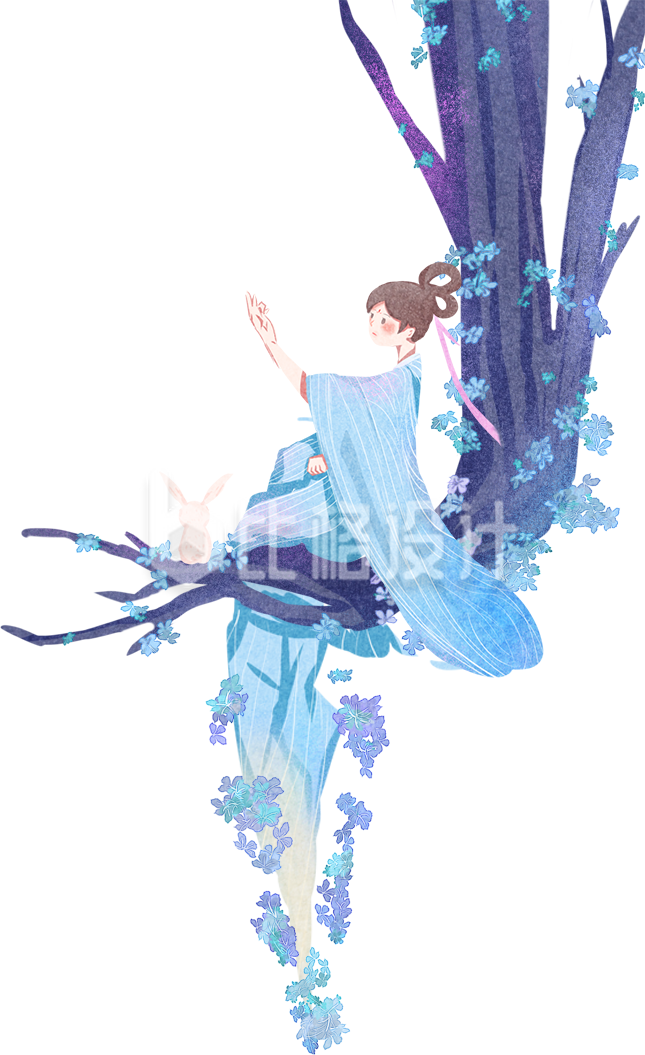 手绘古典清新嫦娥插画
