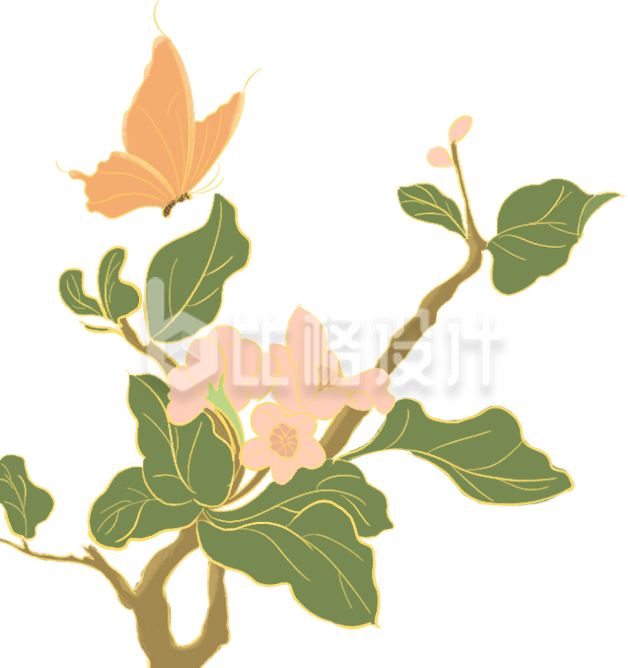 小花蝴蝶插画手绘