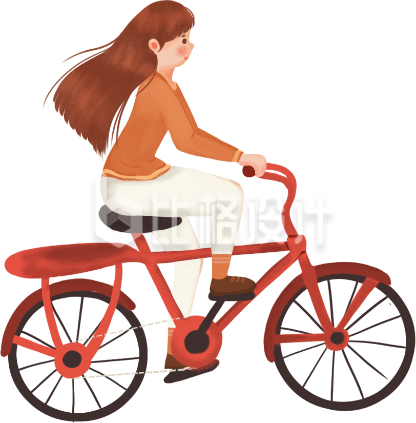 手绘骑自行车的女孩