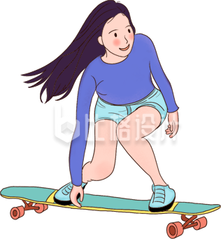 滑板少女插画手绘