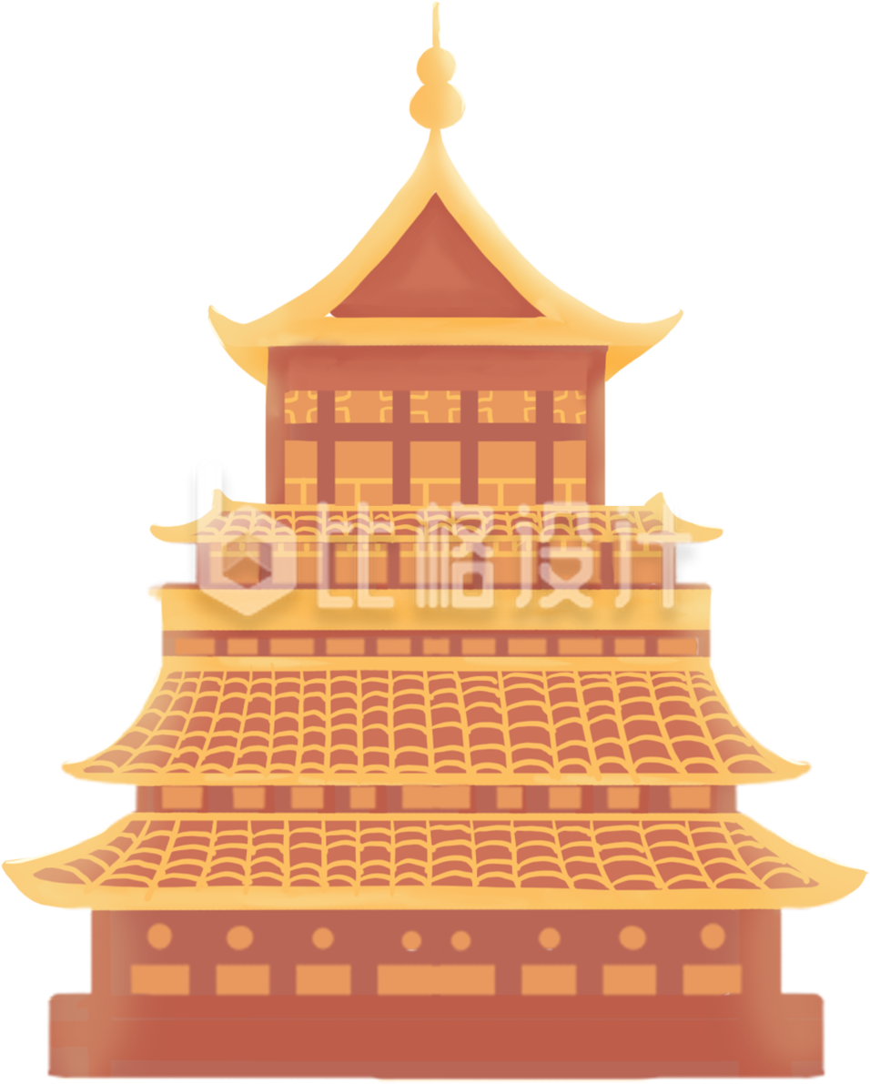 手绘中国风建筑宝塔