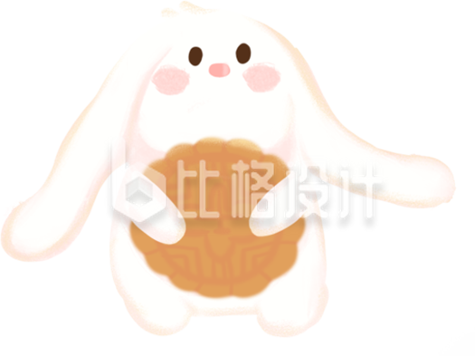 手绘卡通可爱兔子与月饼