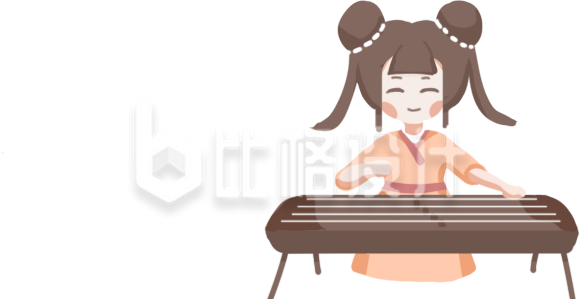 可爱的小姐姐弹古筝插画手绘
