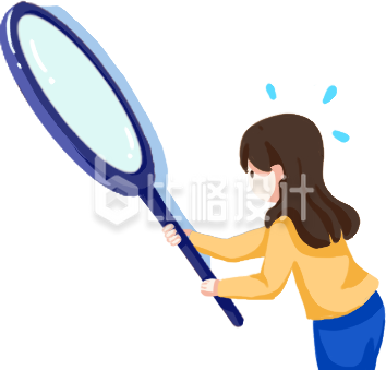 可爱的小姐姐拿放大镜手绘插画