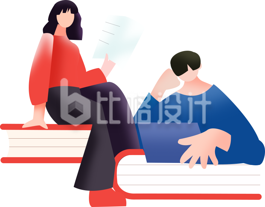 读书学习的学生手绘