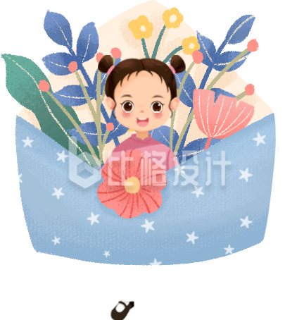 可爱小女孩小花手绘