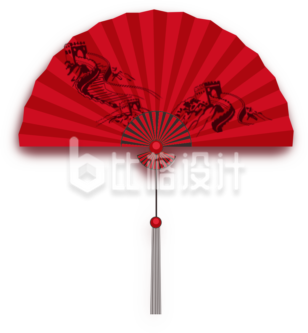 手绘大气祖国山河长城扇子