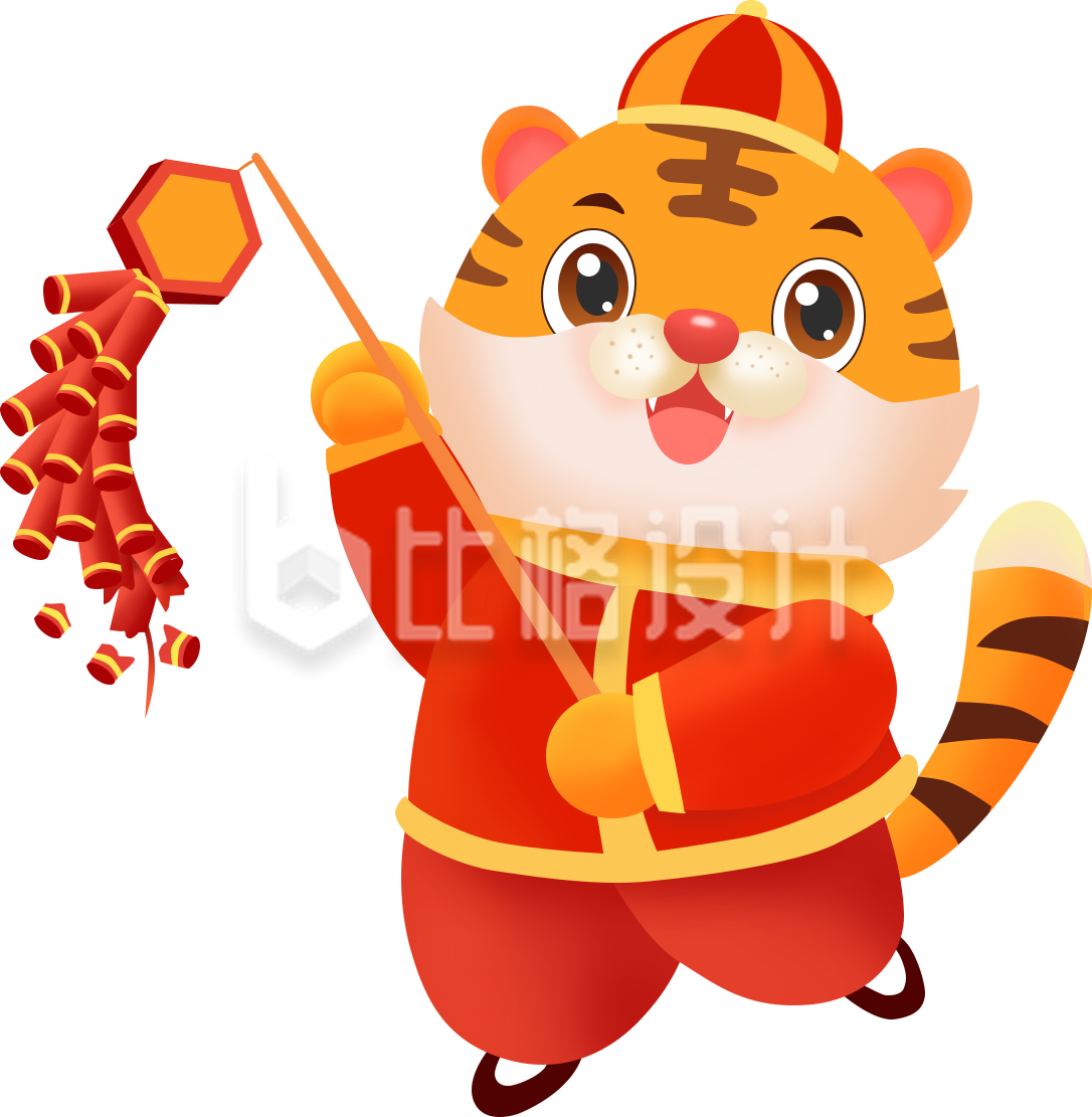 可爱的小老虎拿这爆竹手绘