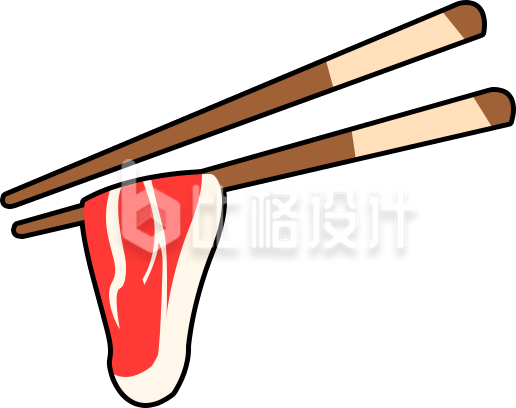 筷子上的肉片手绘
