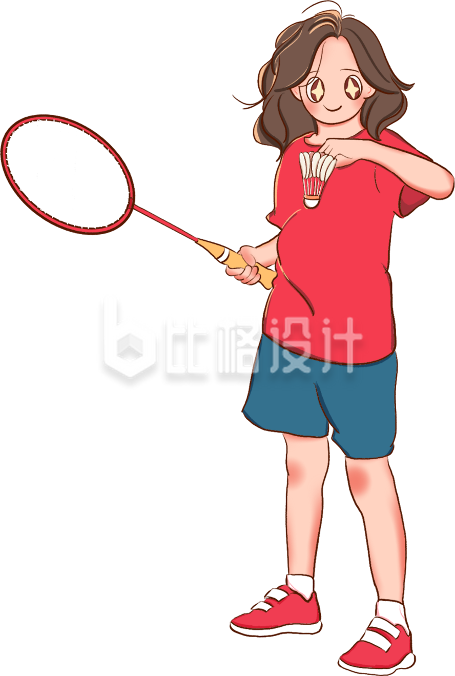 打羽毛球的小女孩手绘插画