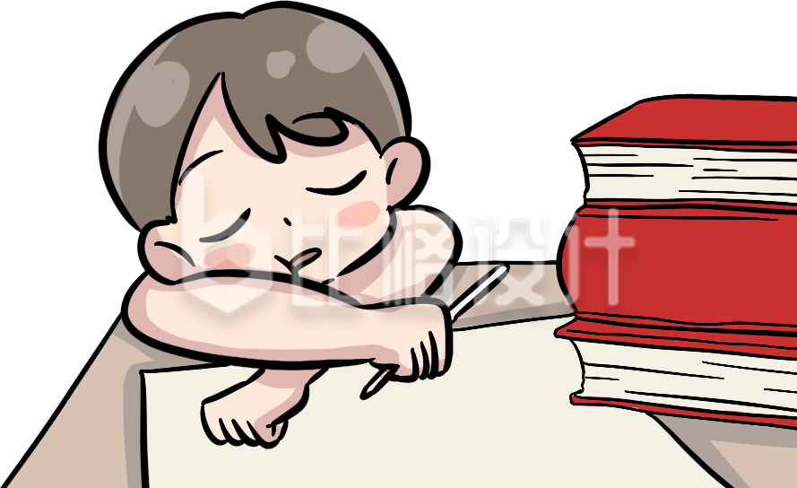 上课睡觉的小男孩手绘插画