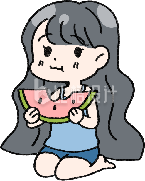 吃西瓜的小女孩