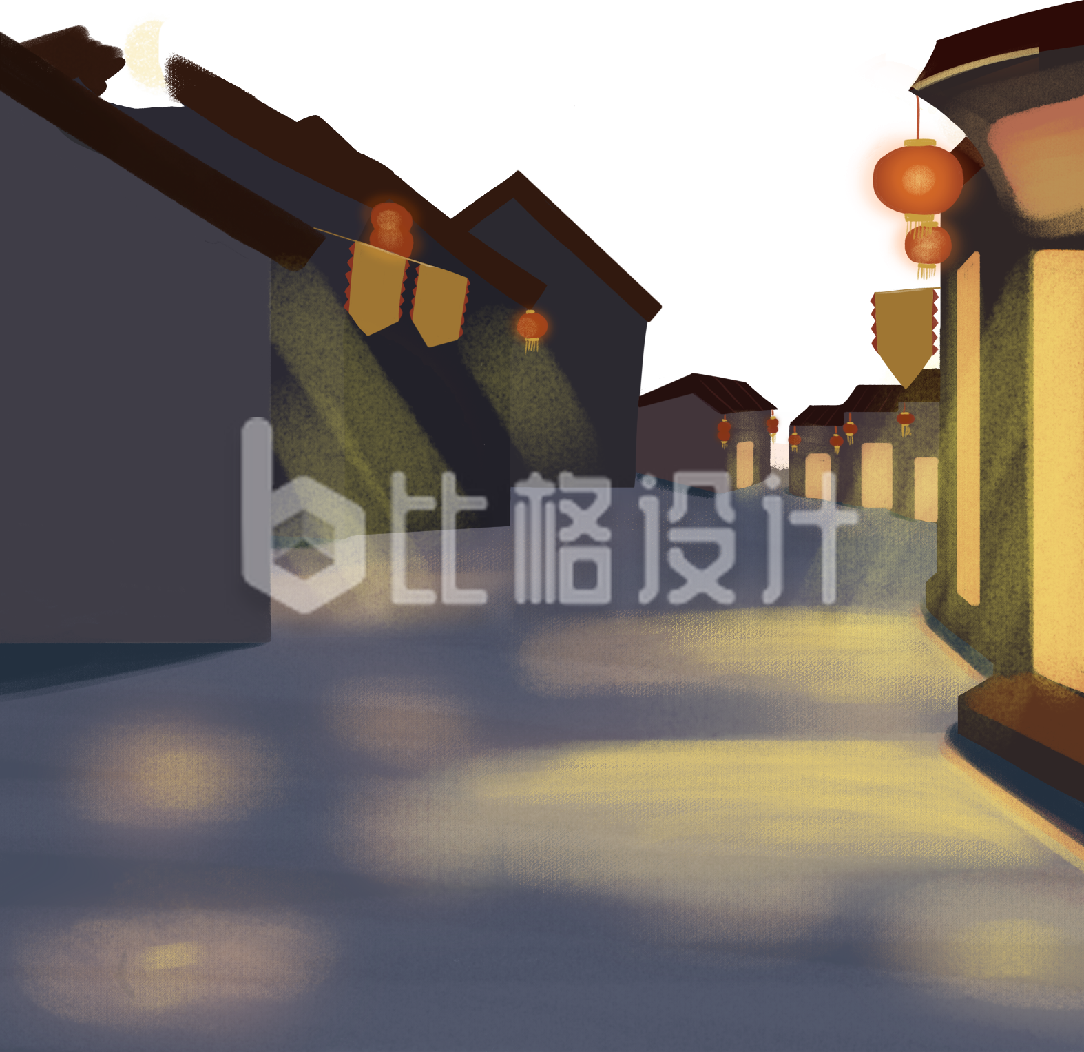 街道手绘插画