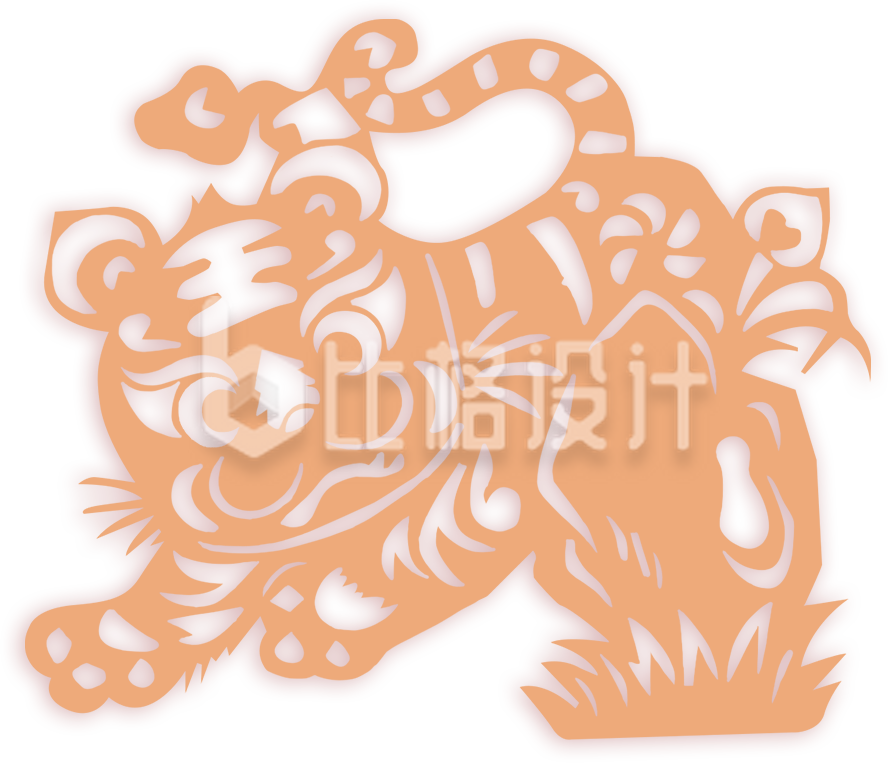 剪影手绘老虎插画