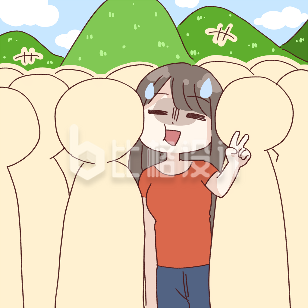 景点小姐姐手绘插画
