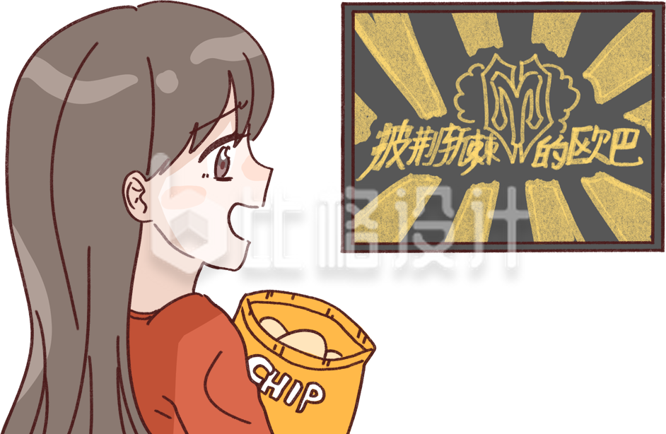 看电影小姐姐手绘插画