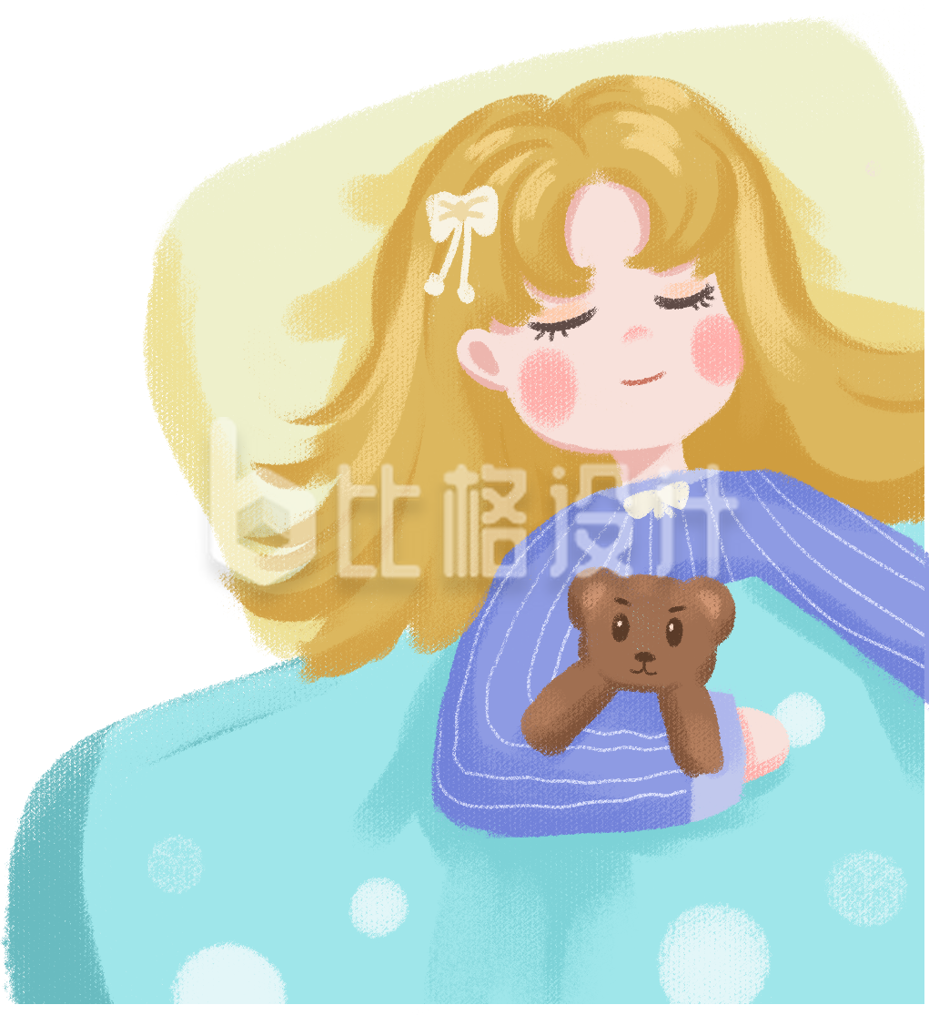 安安心心睡觉的女孩子手绘插画