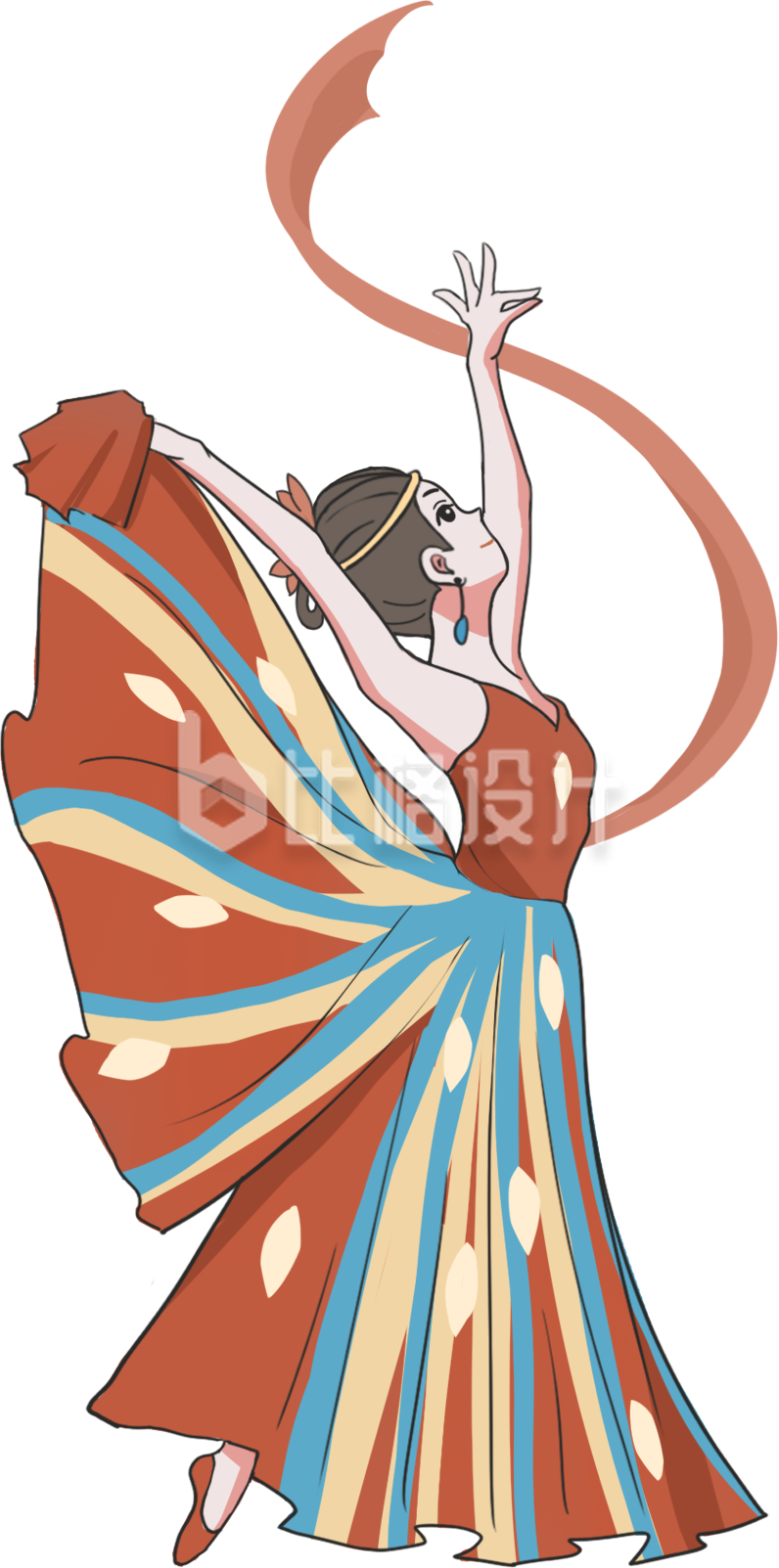 民族舞蹈的小姐姐手绘