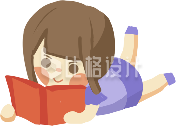 可爱小女孩看书手绘插画