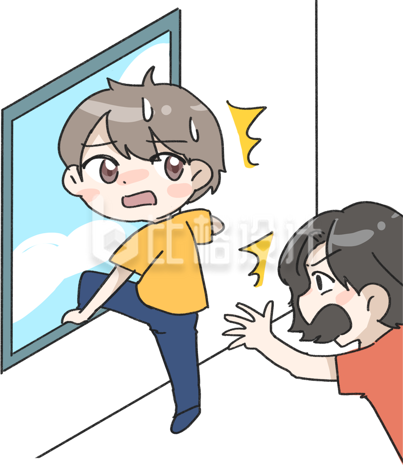 禁止攀爬窗户手绘插画
