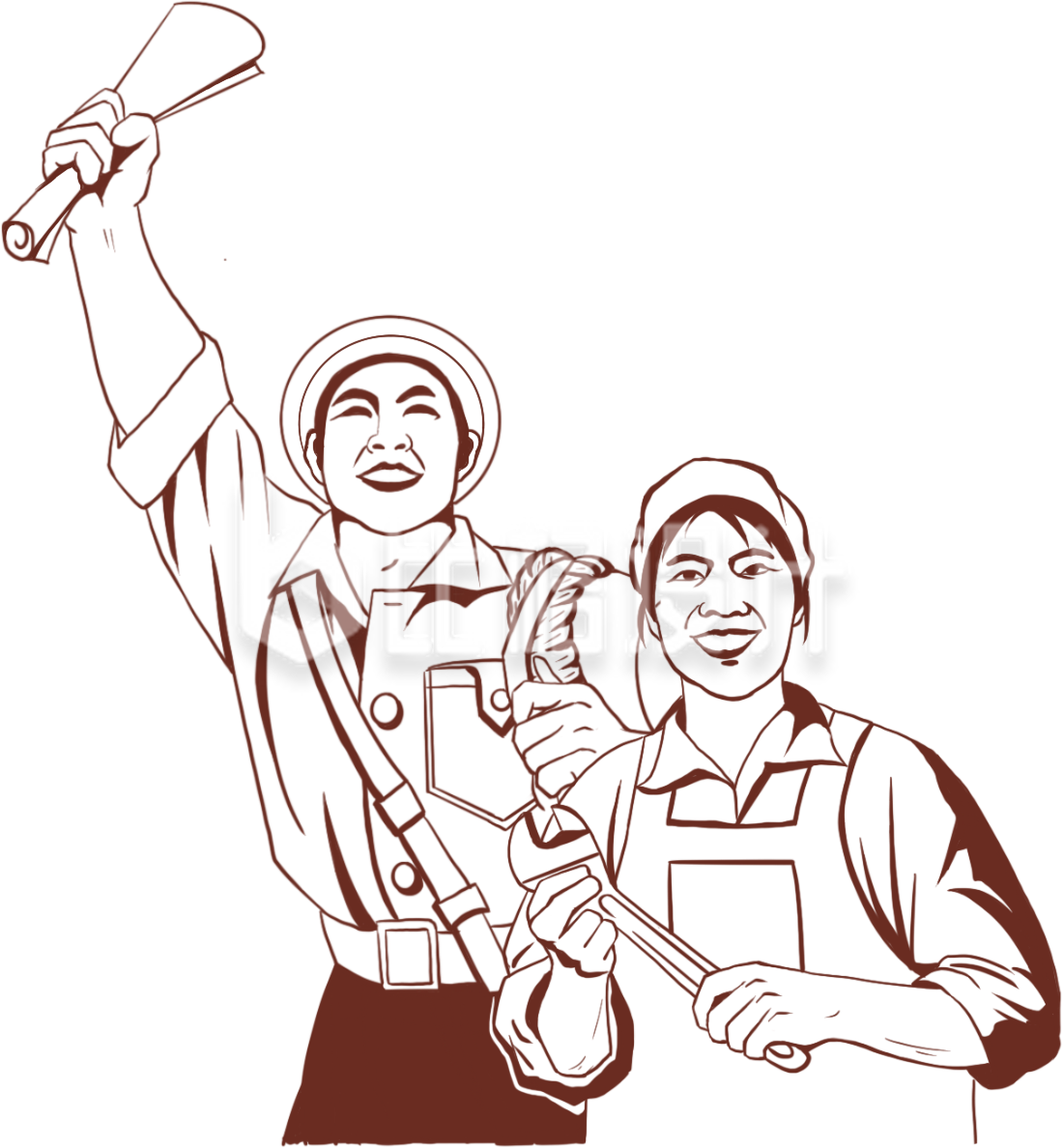剪影工人手绘
