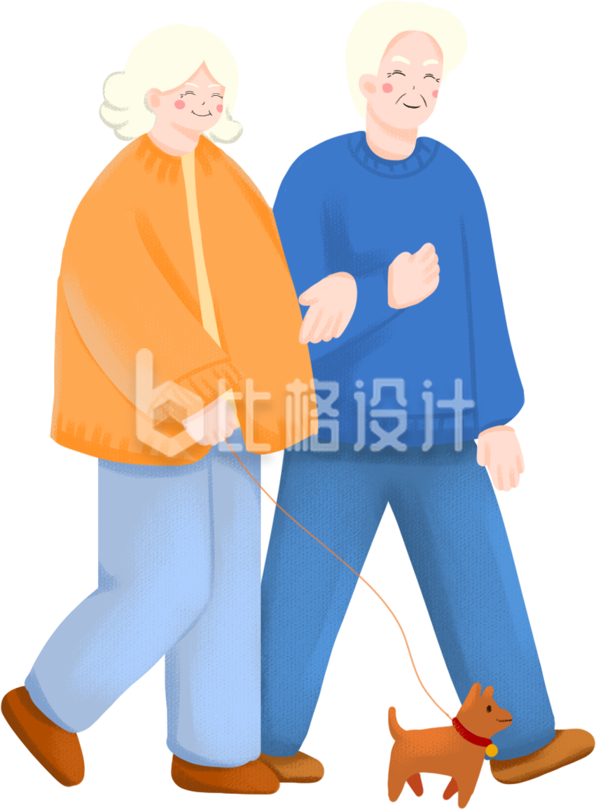 俩位老人手绘插画