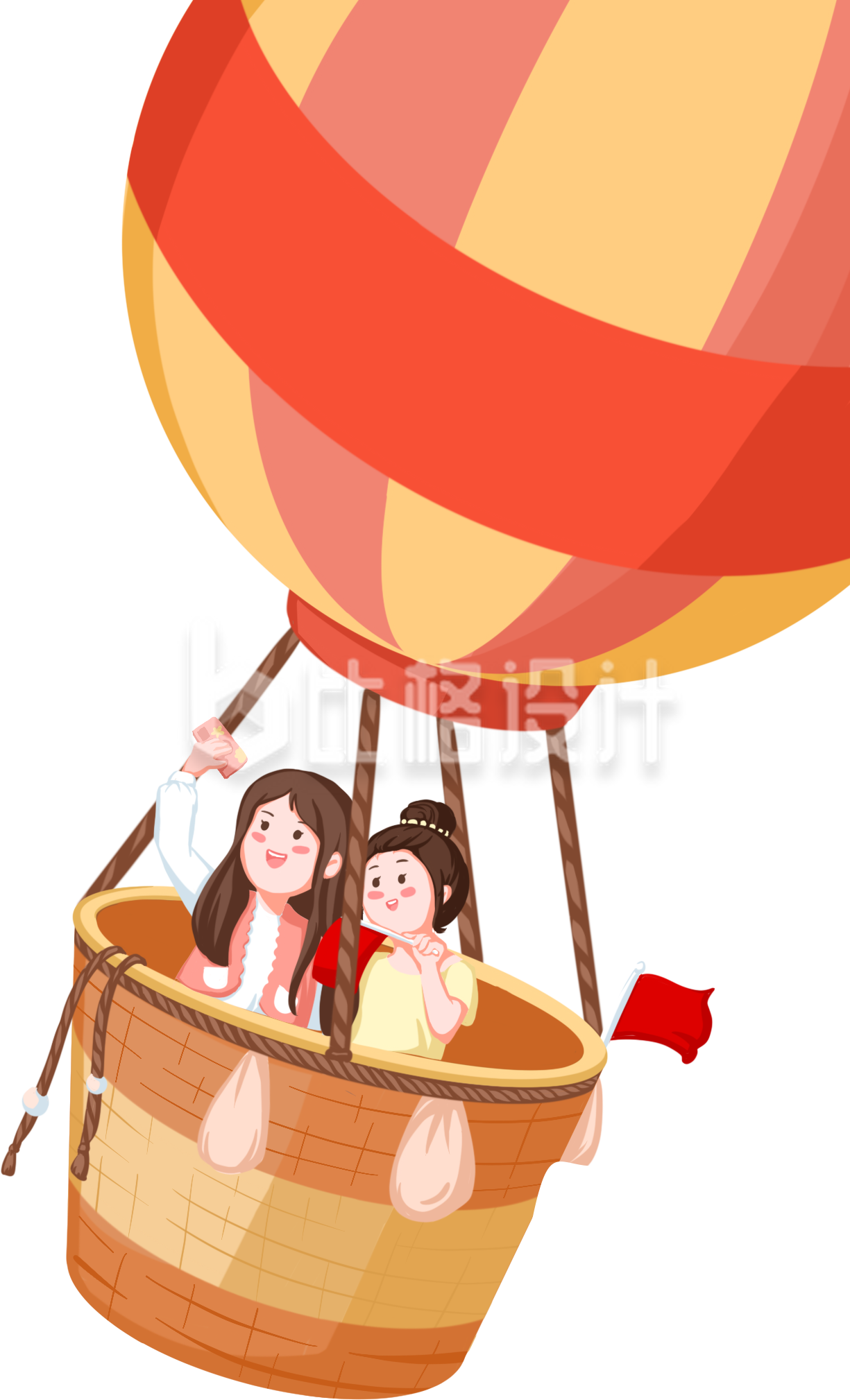 热气球小女孩手绘插画