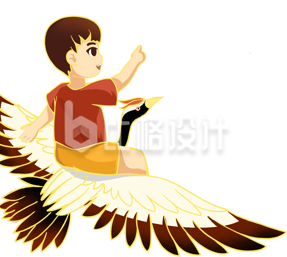 仙鹤上的小男孩